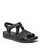 Leather Women's Flat Sandals in Black Color