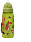 AlpinPro Kids Water Bottle Dinosaur Plastic with Straw 400ml