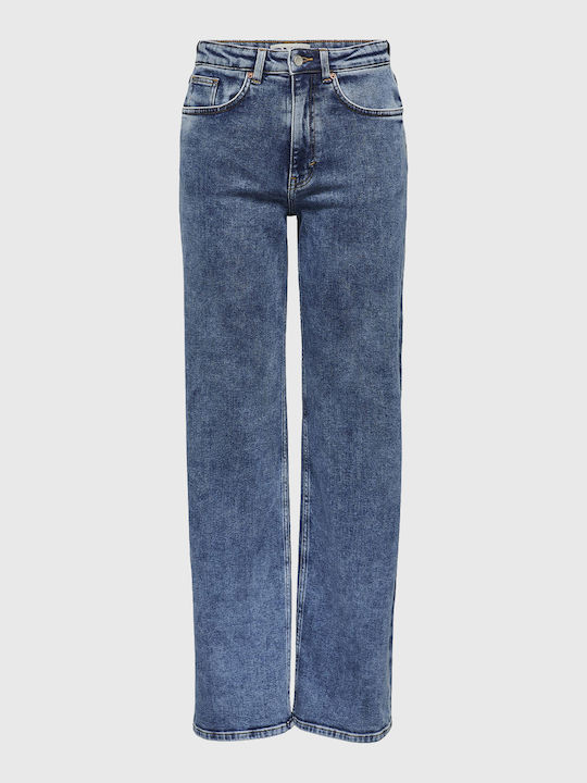 Only High Waist Women's Jean Trousers in Wide Line Medium Blue Denim