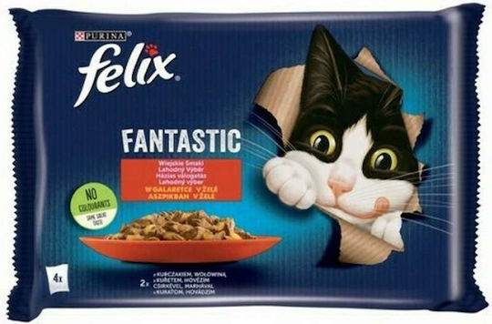 Felix Hrană Umedă pentru Pisici Adulte în Pliculeț cu Carne de vită și Pui 4x85gr