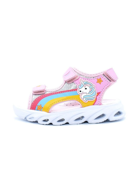 Happy Bee Kids' Sandals with Velcro & Lights Pink