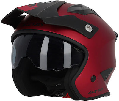 Acerbis Aria Metallic Red Cască de motocicletă Jet ECE 22.06 1200gr cu vizor solar