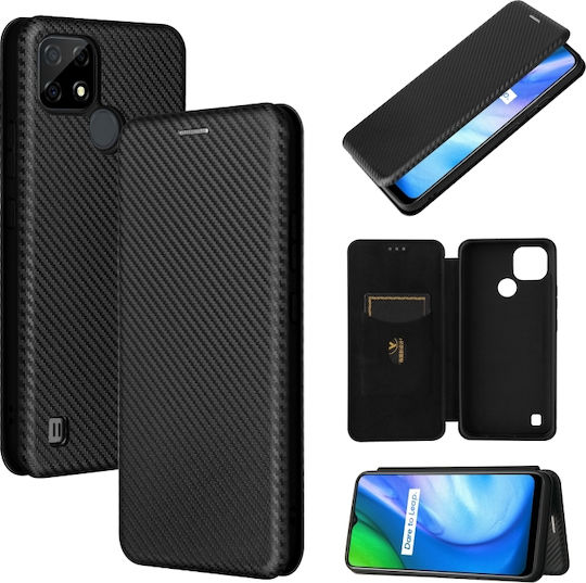 Carbon Fiber Texture Horizontal Buchen Sie Silikon / Kunststoff / Leder Schwarz (Realme C21)