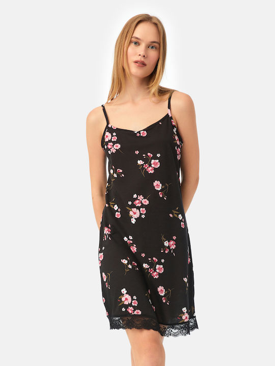 Minerva Women's Summer Nightgown Black-pink