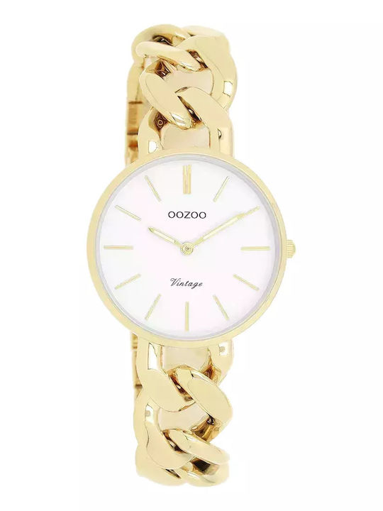 Oozoo Vintage Γυναικείο Ρολόι 32mm Μπαταρίας με Χρυσό Μεταλλικό Μπρασελέ