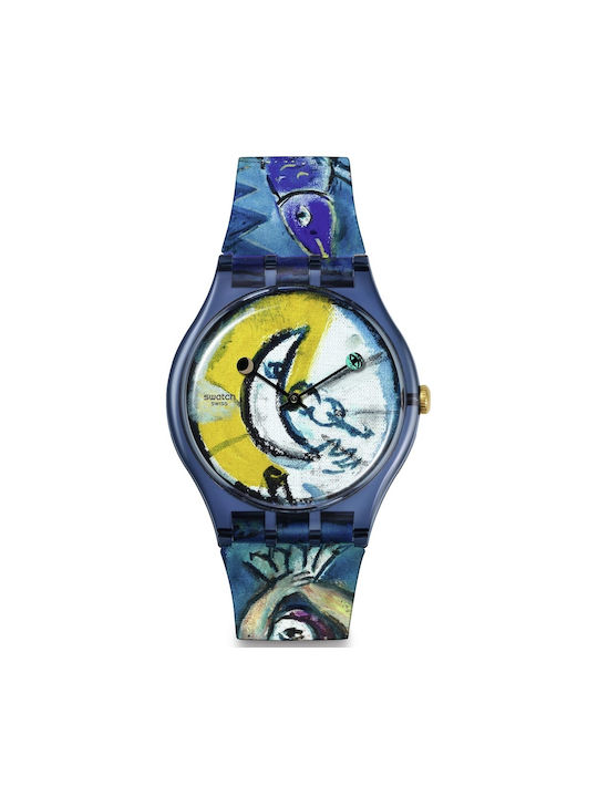 Swatch Ρολόι με Μπλε Καουτσούκ Λουράκι