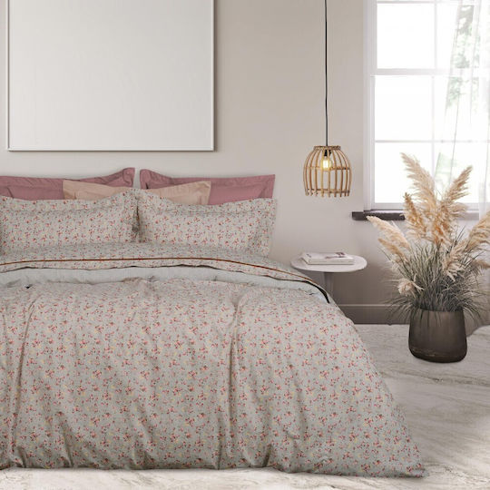 Das Home Bettwäsche-Set Überdoppel 240x260cm. Happy 9619 Grey - Ecru - Pink 4Stück