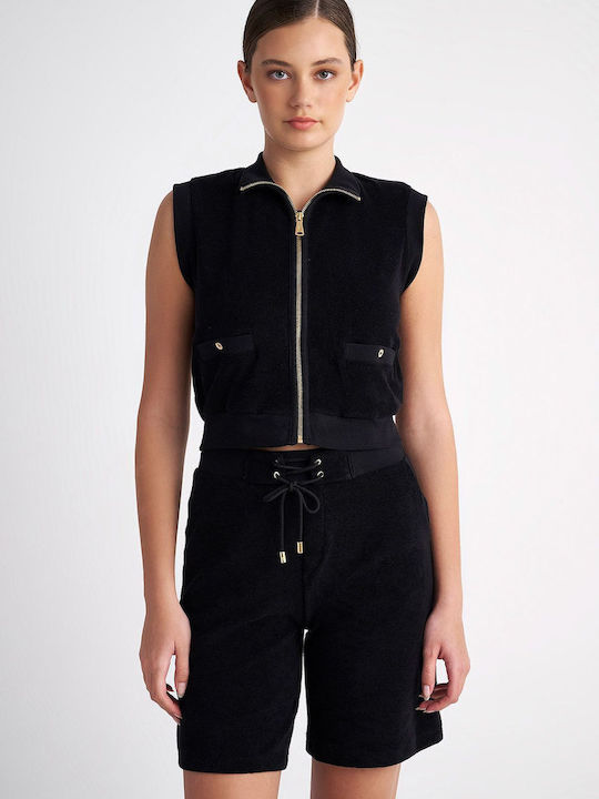 SugarFree Short Women's Vest with Zipper Black
