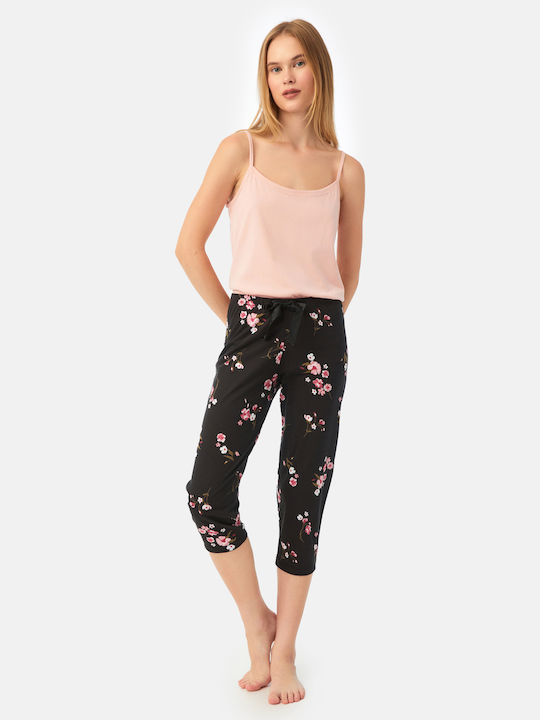 Minerva Women's Summer Pajama Trouser Black-pink