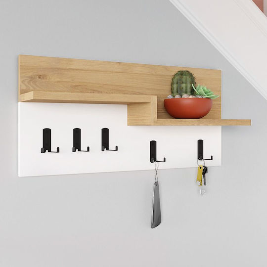Megapap Wall Hanger Harmon Wooden 5 Hooks White GP037-0208 65x31x15cm