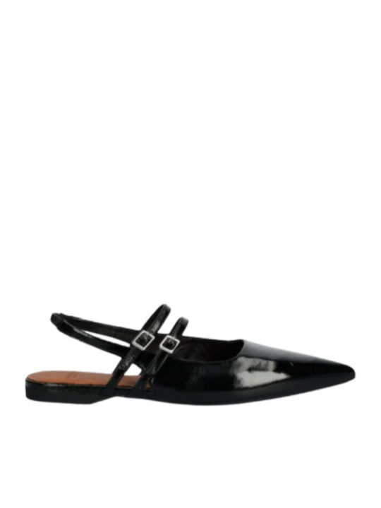 Hermine Leather Women's Pointed Toe Ballerina Shoes With Strap In Black Color