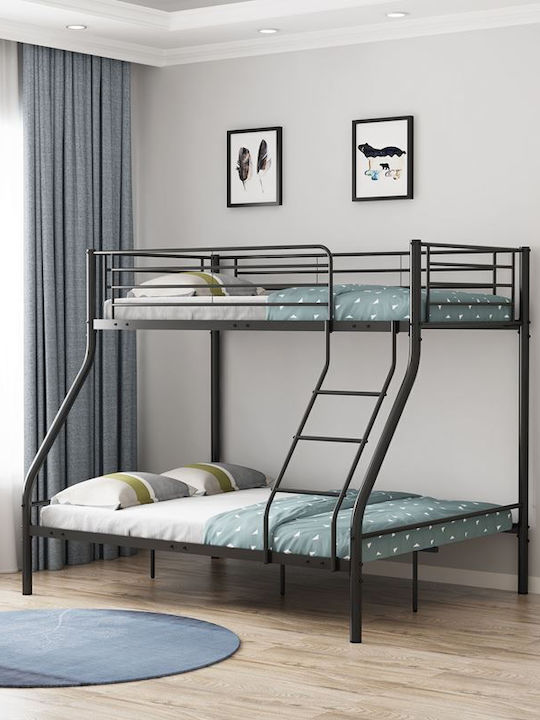 Παιδικό Κρεβάτι Κουκέτα Ημίδιπλο Μαύρο για Στρώμα 140x190cm
