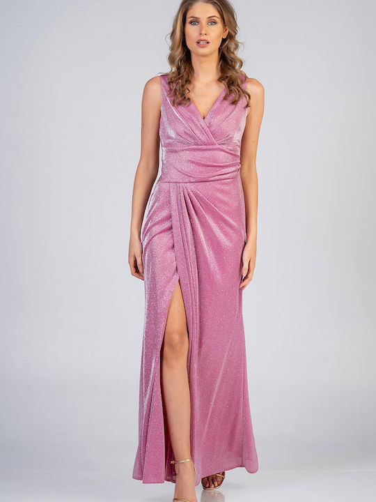 Bellino Maxi Evening Dress Wrap with Slit Pink