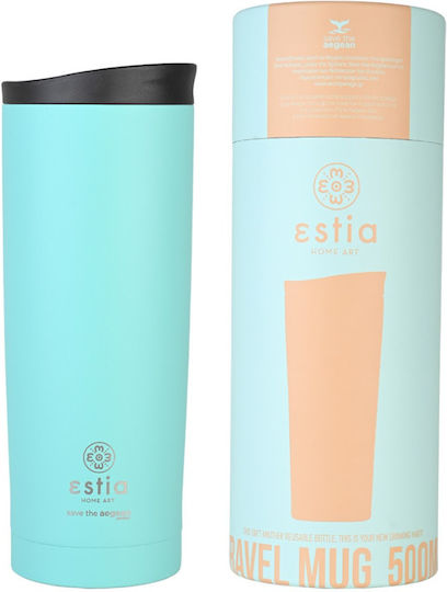 Estia Travel Mug Save The Aegean Ανακυκλώσιμο Ποτήρι Θερμός Ανοξείδωτο BPA Free 500ml Bermuda Green