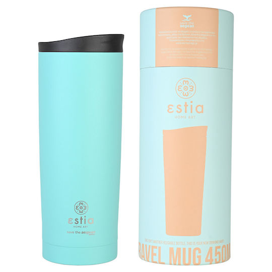 Estia Travel Mug Save The Aegean Ανακυκλώσιμο Ποτήρι Θερμός Ανοξείδωτο BPA Free 500ml Bermuda Green