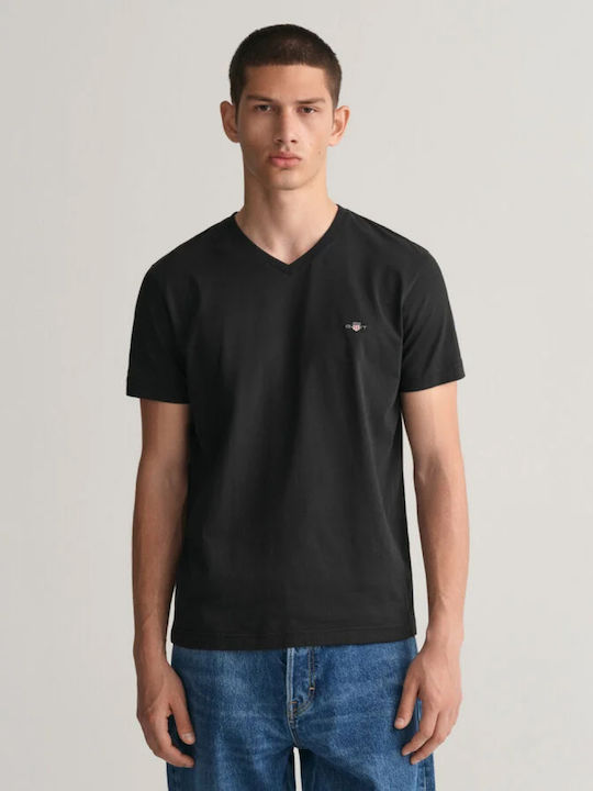 Gant Men's T-shirt V Neck Black