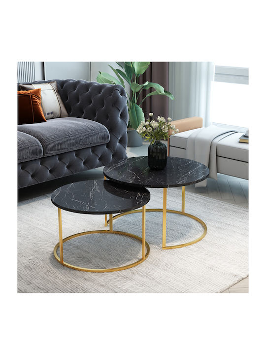 Round Zigzag Set Solme Wooden Black Marble 2pcs L75xW75xH45cm.