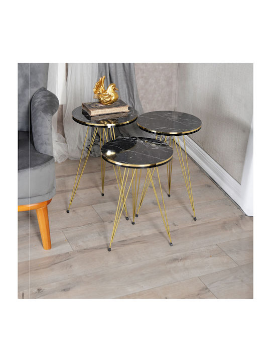Round Side Table Wakmi Wooden Black Marble 3 Pi...