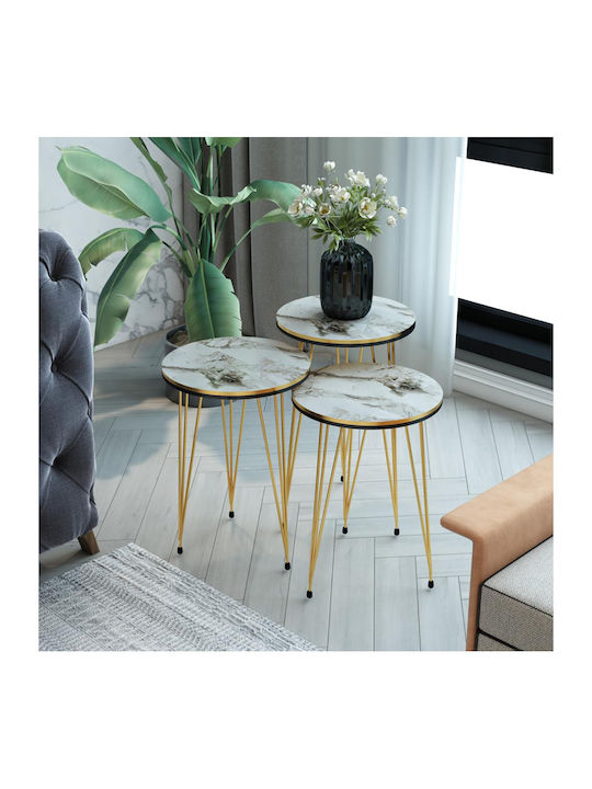 Round Side Coffee Table Wakmi Wooden White Beig...