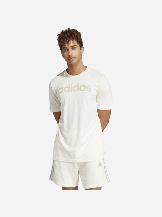 Adidas Single Jersey Linear Embroidered Ανδρικό Αθλητικό T-shirt Κοντομάνικο Λευκό