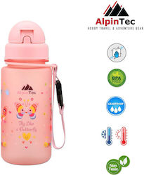 AlpinPro Kids Water Bottle Butterfly Plastic with Straw 400ml