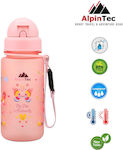 AlpinPro Kinder Trinkflasche Schmetterling Kunststoff mit Strohhalm 400ml