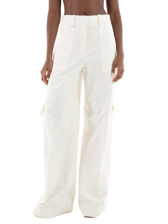 Hugo Boss Γυναικείο Υφασμάτινο Παντελόνι σε Relaxed Εφαρμογή Λευκό