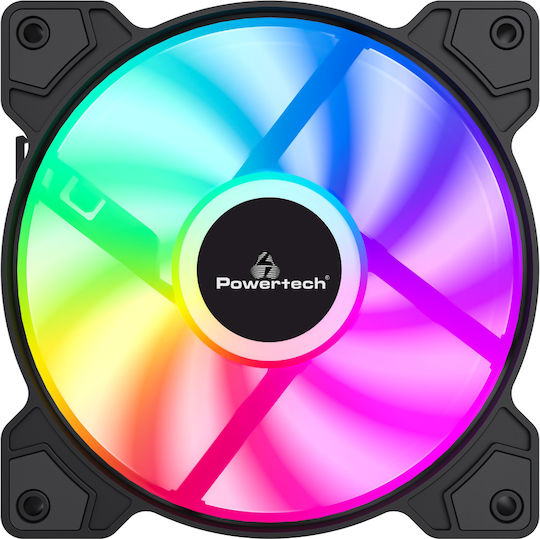 Powertech PT-1170 Ventilator Carcasă 120mm (1200rpm / 38.25cfm) cu Iluminare RGB și Conexiune 3-Pin / 4-Pin Molex