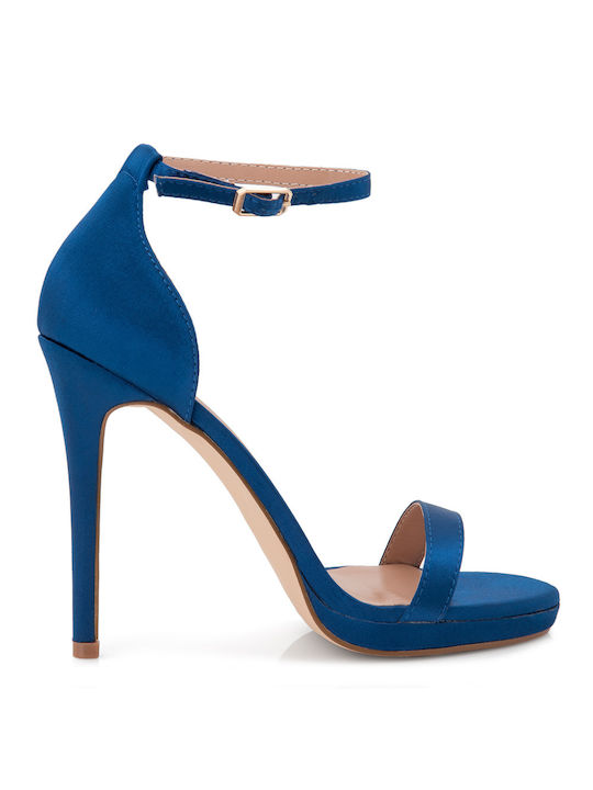 Bozikis Platform Fabric Women's Sandals Blue with Thin High Heel