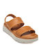 Δερμάτινα Γυναικεία Σανδάλια Flatforms Καφέ