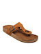 Leather Women's Flat Sandals Brown