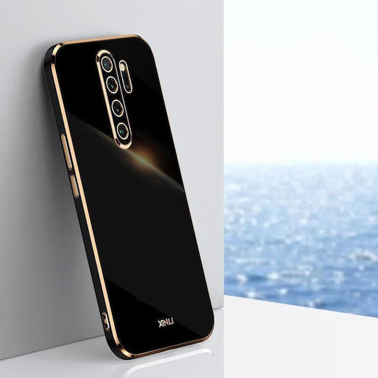 Xiaomi Redmi Note 8 Pro Xinli Gerade 6D Plattierung Goldrand TPU Stoßfeste Hülle Schwarz