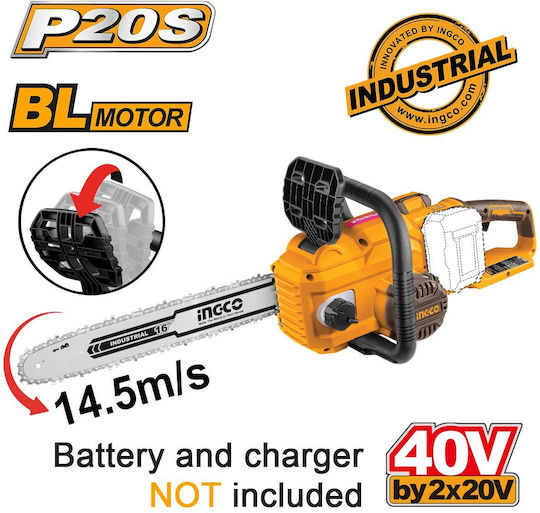 Ingco Αλυσοπρίονο Μπαταρίας Solo Brushless 40V 4.8kg με Λάμα 40cm