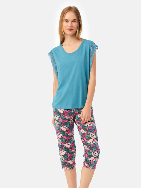 Minerva Sommer Damen Pyjama-Set Petrol Blue