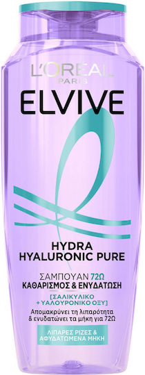 L'Oreal Paris Elvive Hydra Hyaluronic Pure Σαμπουάν Ενυδάτωσης για Λιπαρά Μαλλιά 400ml