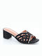 Leather Mules with Chunky Low Heel in Black Color
