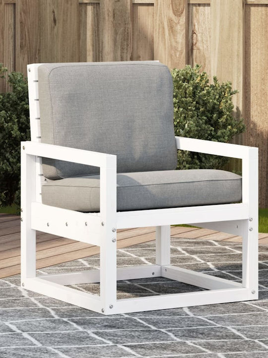 Outdoor Armchair Wooden White with Cushion 1pcs 57.5x63x76cm.