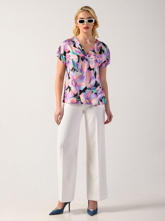 Derpouli Women's Fabric Trousers Ecru