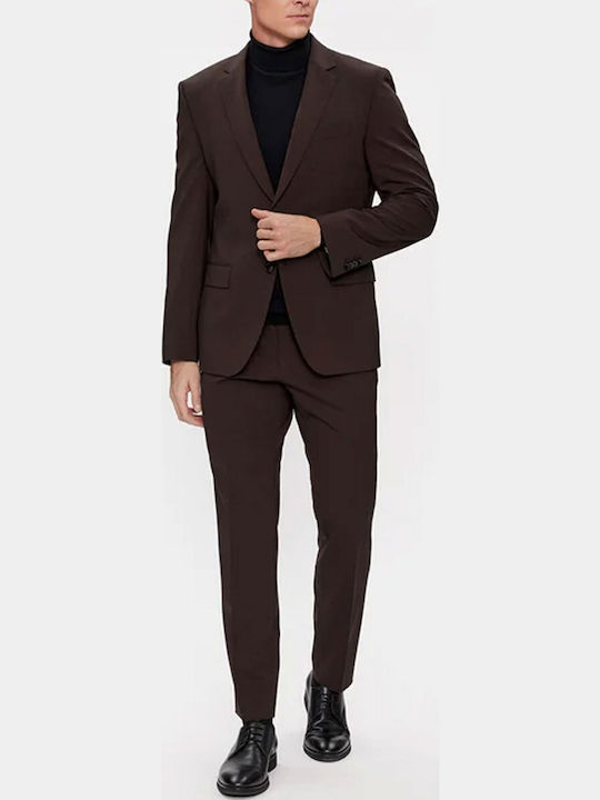 Boss Costum Bărbați cu Croială Strâmtă Bordeaux