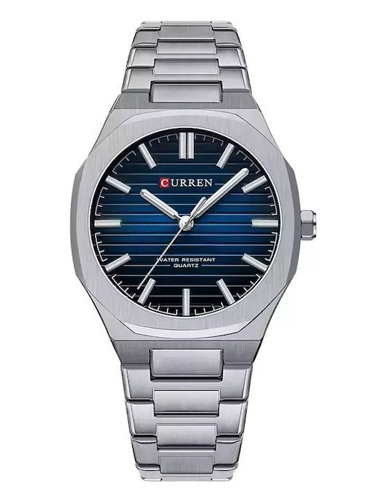 Curren Ανδρικό Ρολόι 42mm Μπαταρίας με Ασημί Μεταλλικό Μπρασελέ