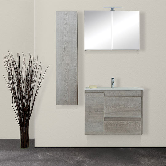Kolossos Waschtisch mit Waschbecken, Spiegel & Säule mit Licht L80xB45xH60cm Basil