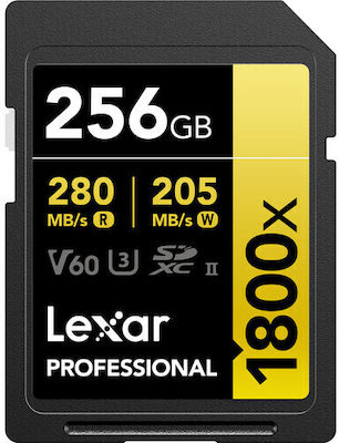 Lexar Professional 1800x SDXC 256GB Class 10 U3 V60 UHS-II