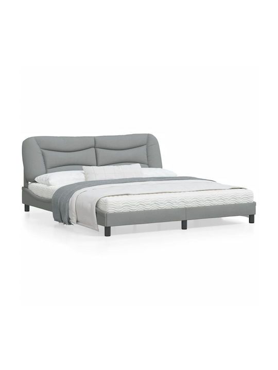 Κρεβάτι King Size Επενδυμένο με Ύφασμα Αν. Γκρι με Τάβλες για Στρώμα 180x200cm