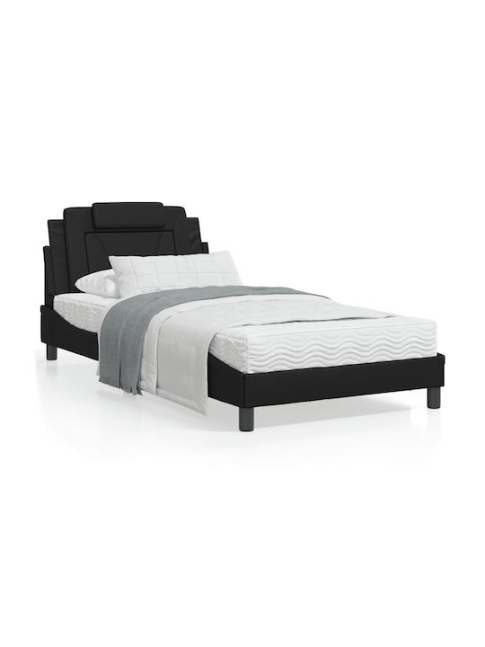 Κρεβάτι Μονό Επενδυμένο με Ύφασμα Μαύρο με Τάβλες για Στρώμα 100x200cm