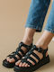 Δερμάτινα Γυναικεία Σανδάλια Gladiator Flatforms Μαύρα