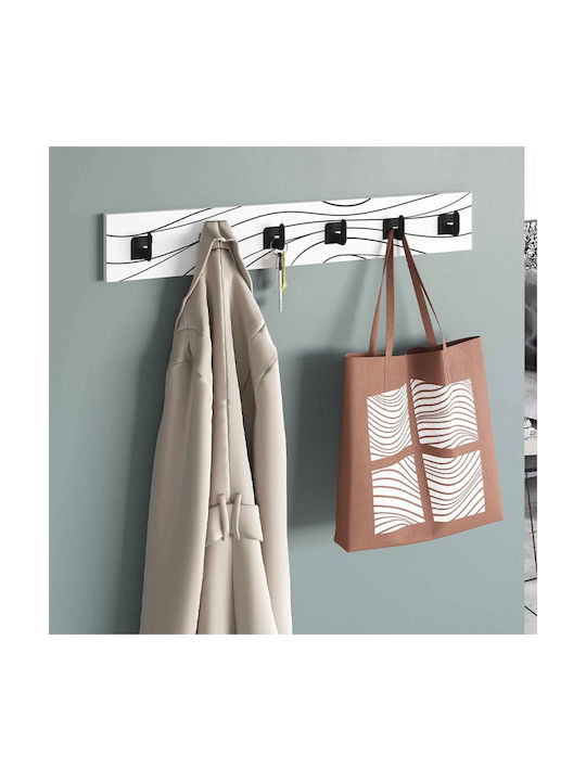 Megapap Wall Hanger Flow Wooden 6 Hooks White 63x9.8x1.8cm