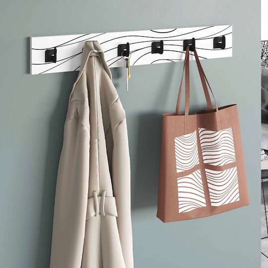 Megapap Wall Hanger Flow Wooden 6 Hooks White 63x9.8x1.8cm