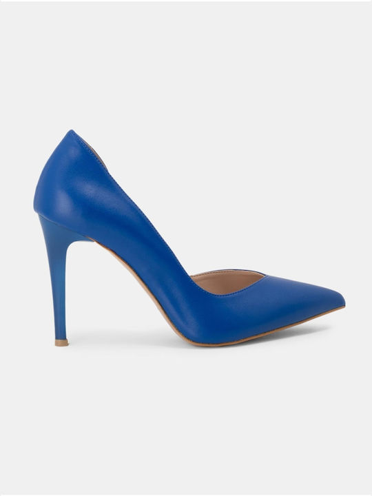 Bozikis Synthetic Leather Pointed Toe Stiletto Blue High Heels Τακούνι