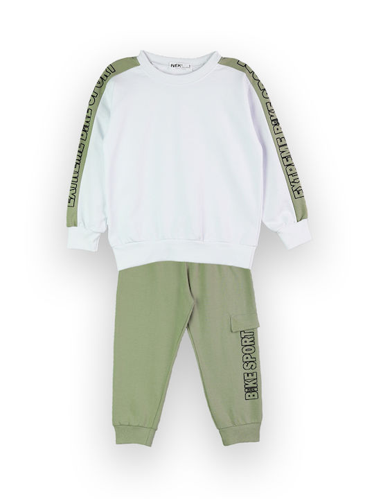 Nek Kids Wear Kids Sweatpants Set White Khaki 2pcs