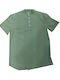 Short-sleeved Linen Shirt in Wide Line Forest Green